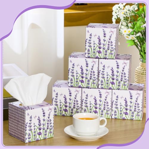 Image of Fourluoo 12 Pack Summer Lavender Facial Tissues Cube Boxes 600 Sheets 3 Ply