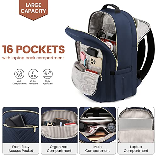LOVEVOOK Laptop Backpack for Women 15.6 inch,Cute Womens Travel Backpack Purse,Professional Laptop Computer Bag,Waterproof Work Business College Teacher Bags Carry on Backpack with USB Port,Navy Blue - Image 5