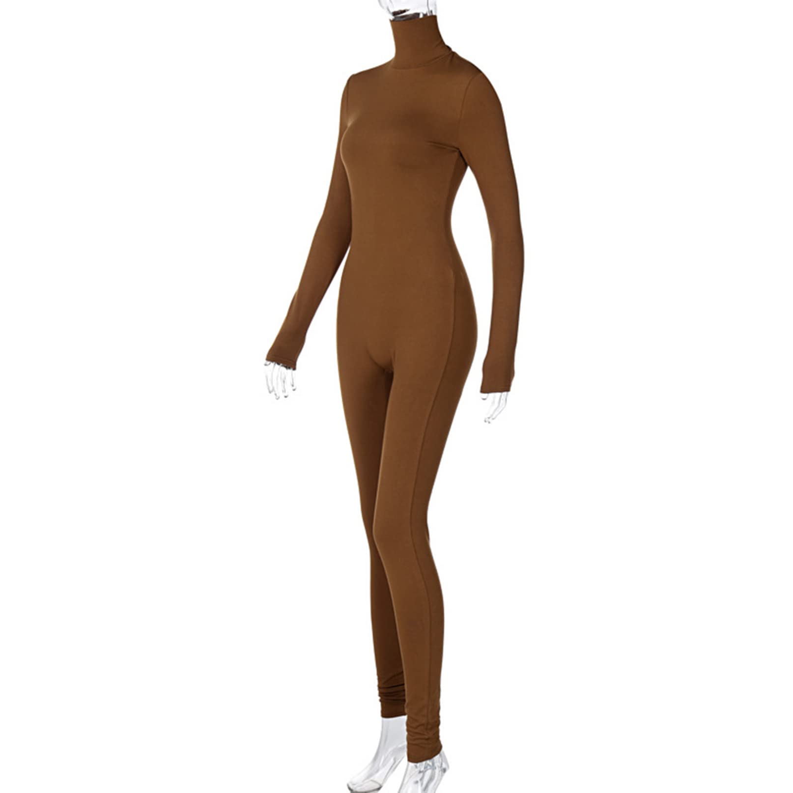 YiZYiF Mono Elástico para Mujer de Una Pieza Maillot con Manga Larga Mono Deportivo de Color Liso para Yoga Gimnasia Leotardo de Moda S-XL
