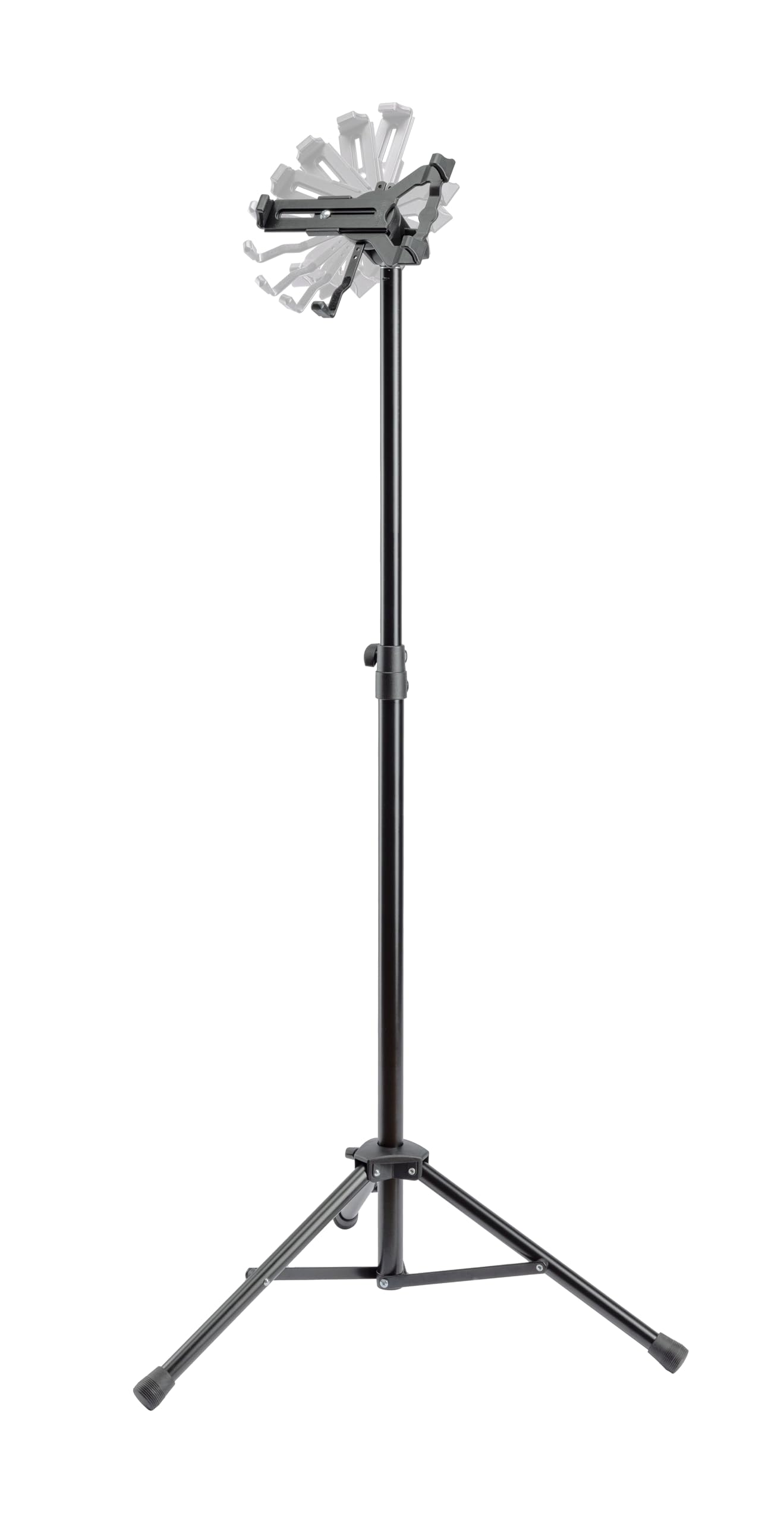 K&M 19778 Tablet-PC-Stativ - Schwarz, aus Biobased Kunststoff - klappbare Halterung, bis 1,8 cm Stärke, 155 cm Höhe