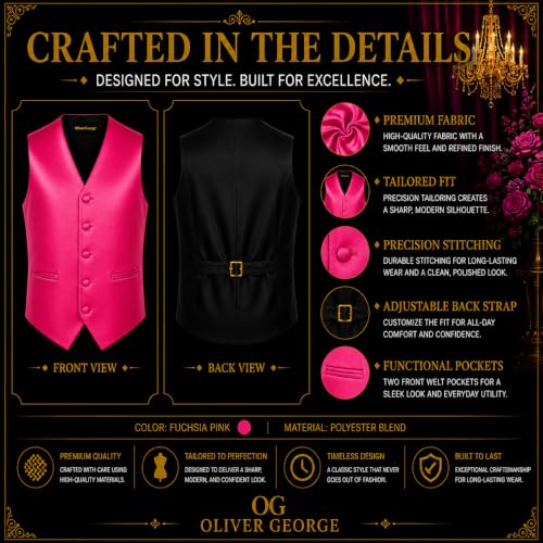 Image of Oliver George 4pc Men's Solid Formal Suit Waistcoat Tuxedo Dress Vest Necktie Bowtie Handkerchief Set for Suit or Tuxedo