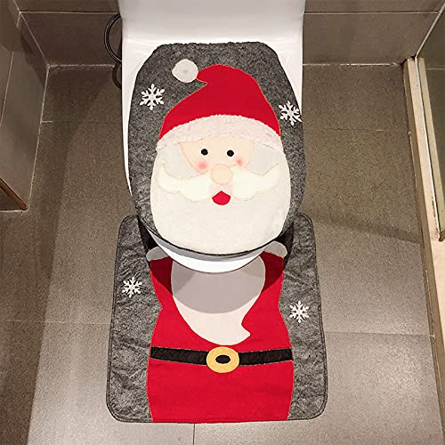 Chedin Toilettensitzbezug Weihnachten WC Sitz Cover Teppich Weihnachtsdeko Toilette Dekorationen Weihnachtsmann Schneemann Elch Toilettenvorleger Set 2 Stücke (Weihnachtsmann)