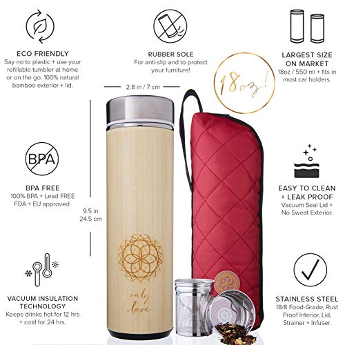 Sacred Lotus Love Insulated Bamboo Travel Tumbler with Infuser