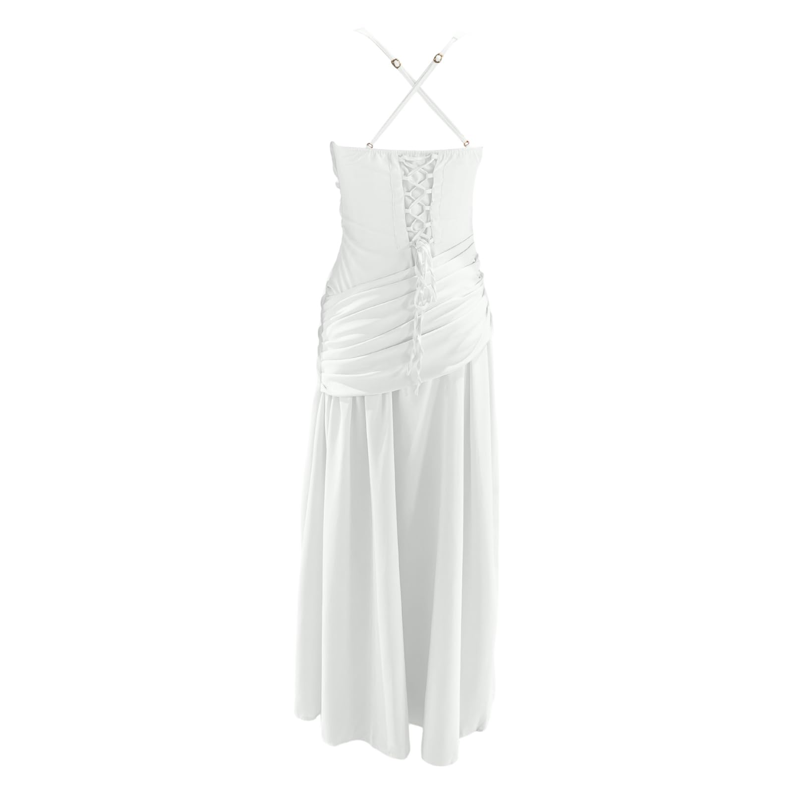 Brautjungfernkleider Damen Lang Chiffon Abendkleider für Hochzeit A-Linie Spaghetti-Träger Ballkleid