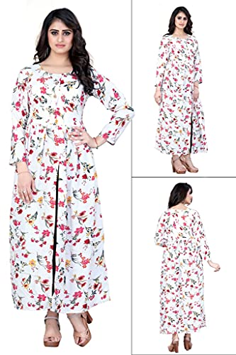 Image of H.E HAMZA ENTERPRISER Printed Crepe Material Brown Western Dress For Women