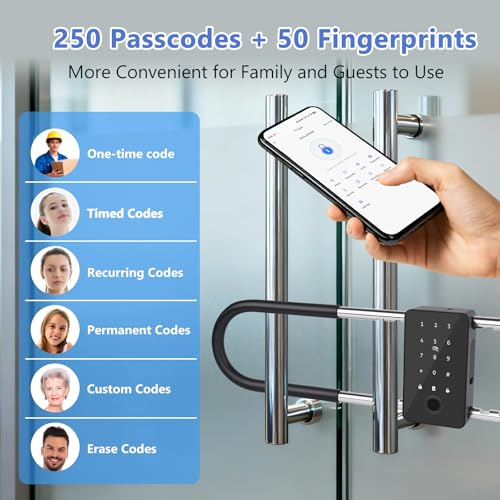 Long Shackle Padlock U Lock Bike Gate Combo U-Lock Adjustable Shackle, Lock with Fingerprint, Keypad Code, App Control, Auto Lock- Suitable for Bicycles, Glass Doors - image 4