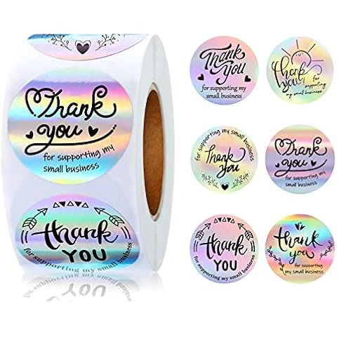 500Pcs Thank You Stickers,2.5cm/1 inch Thank You for Supporting My Small Business Stickers,Roll Stickers Adhesive Holographic Stickers Rainbow Stickers for Business Online Retailers Boutiques Shops Cover