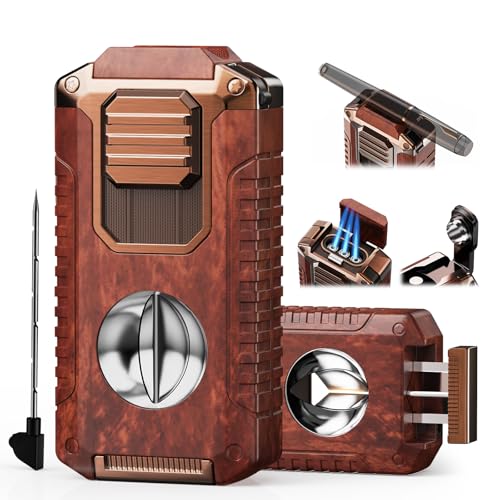 5-in-1 Torch Lighter with Cutter Punch Holder and Draw Enhancer Tool Triple Windproof Jet Flame Refillable Lighters with Accessories Cool Lighter Gifts for Men Butane Lighter for Candle Travel