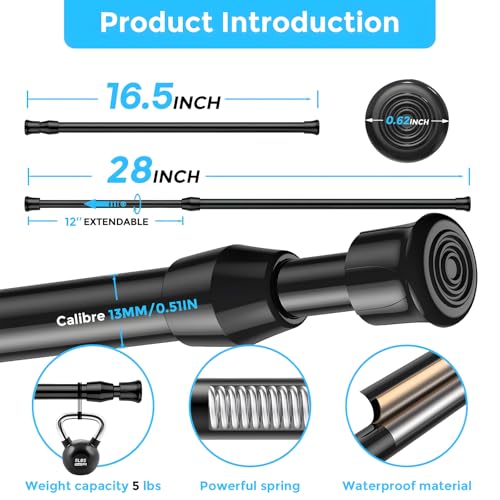 Image of AIZESI 4PCS Black Tension Rods 17 to 28 inch, Adjustable Spring Tension Window Rods Short Tension Rod Expandable Pressure Rod for Window Closet