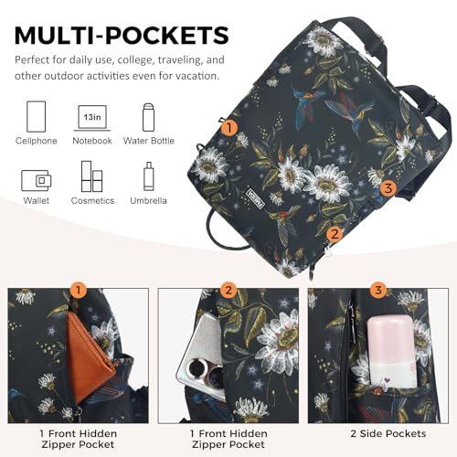 Image of Fmeida Backpack Purse for Women Travel Anti-Theft Backpack Convertible Nylon Daypack with Hidden Back Zipper Opening Hummingbird