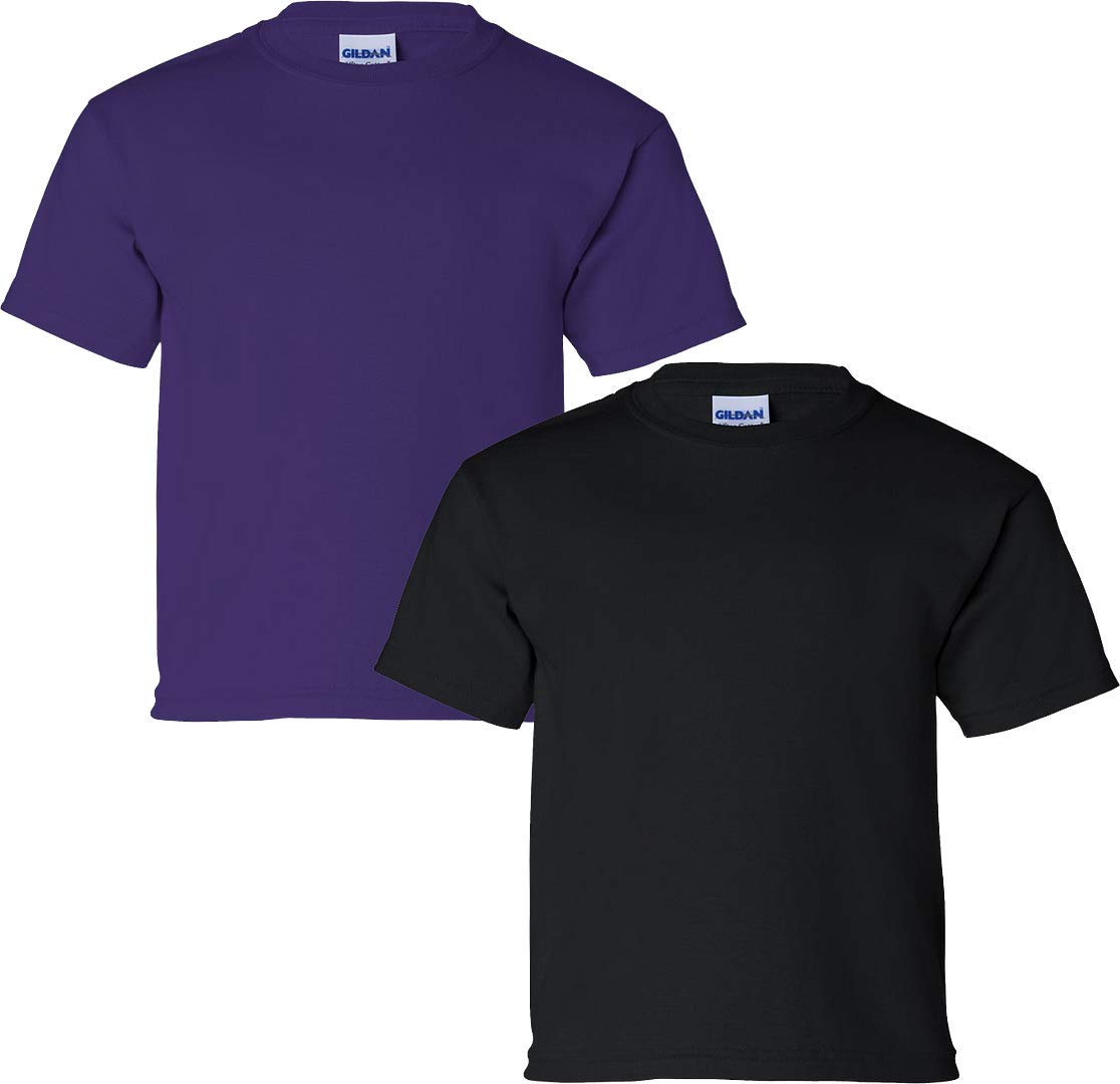 Gildan Kids' Ultra Cotton Youth T-Shirt, 2-Pack XS-Purple-Black