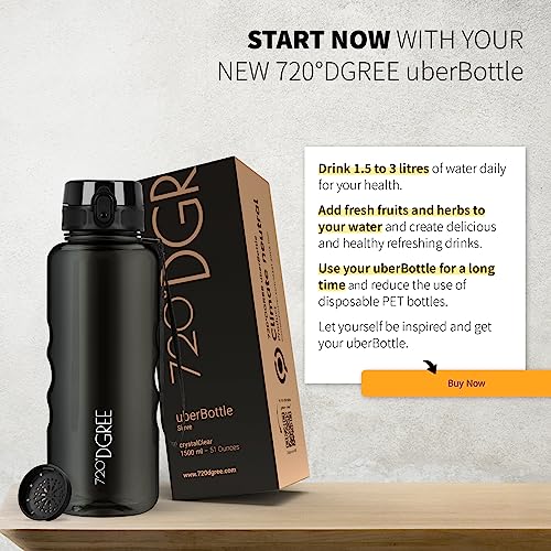 Image of 720DGREE Water Bottle 1.5l inchuberBottle inch crystalClear +Sieve - BPA-Free, Leakproof, Reusable Drinking Bottle - XL Sports Bottle for all Day Hydration, Gym, Fitness, Office, University, Hiking, Travel
