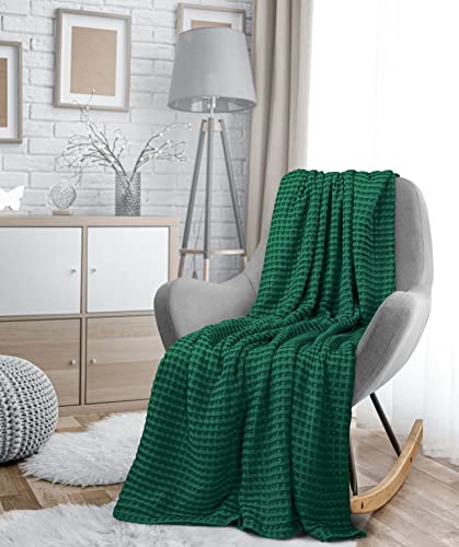 Image of Utopia Bedding 100% Cotton Waffle Weave Blanket Twin Size for Couch Sofa Bed - Lightweight, Breathable Summer Blankets Soft and Cozy, Gifts for Women Home Room Decor (Forest Green, 90x72 Inch)