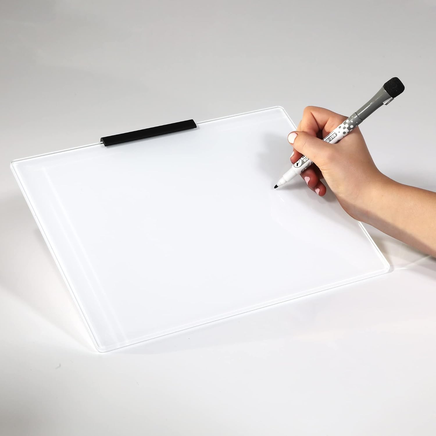 Glass Dry Erase Desktop Doodle Board with Stand and Fine-Tip Marker (White, 9" x 12")