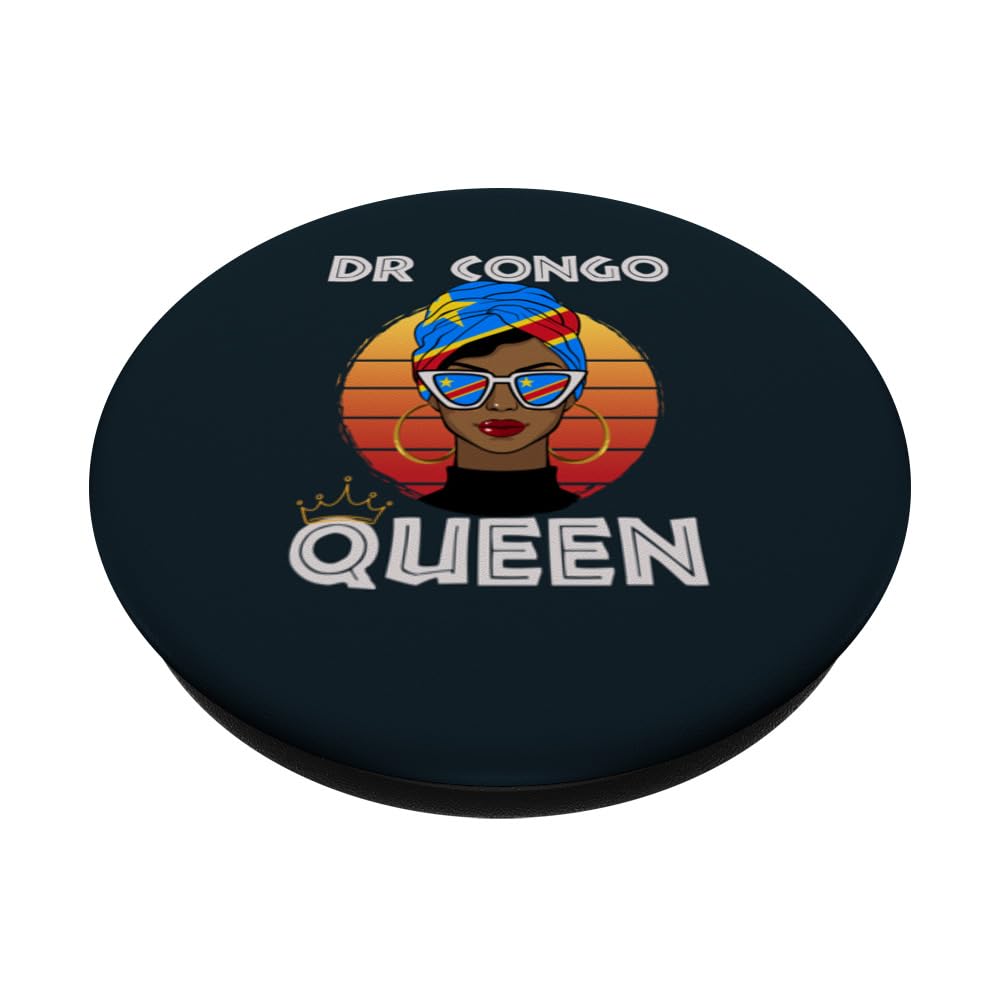 Congolese Queen African Queen DR Congo Flag Congolese PopSockets Swappable PopGrip, Black - Image 2