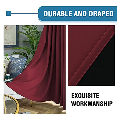 100% Blackout Curtains For Bedroom Thermal Insulated Blackout Curtains 84 Inch Length Heat And Full Light Blocking Curtains Window Drapes For Living Room With Black Liner 2 Panels Set, Burgundy #TOP5