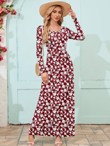 Image of DEARCASE Women's Maxi Dress Long Sleeve Crewneck Empire Waist Long Dresses