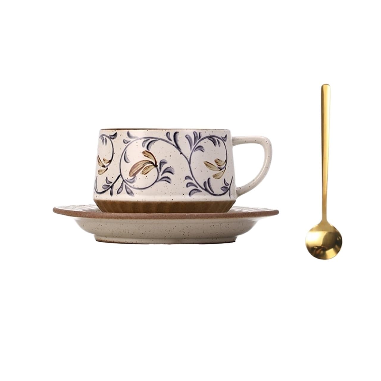 LIBANGRONG-888 Mugs Coffee/Tea Cup Set Vintage Ceramic with Saucer and Spoon with Plant Pattern 300ml Milk Tea Cup