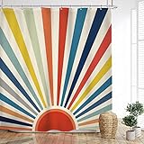 Glawry Boho Rainbow Kids Colorful Shower Curtain 72Wx72L Inches Cute Retro Sun Sunrise Groovy Bathro
