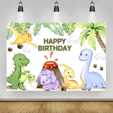 Bovlleetd 7x5ft Cute Dinosaur Backdrop Happy Birthday Cartoon Colorful Dinosaurs Photography Background Baby Shower Birthday Party Decoration Banner for Cake Table Banner Cover