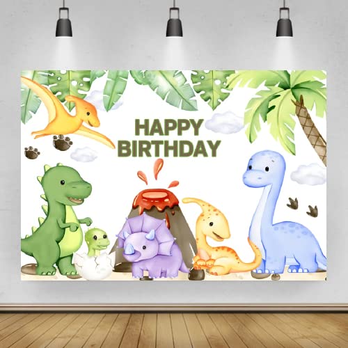Bovlleetd 220x150cm Lindo Fondo de Dinosaurio Feliz cumpleaños Dibujos Animados Coloridos Dinosaurios Fotografía Fondo Baby Shower Fiesta de cumpleaños Decoración Banner para Pastel Mesa Banner