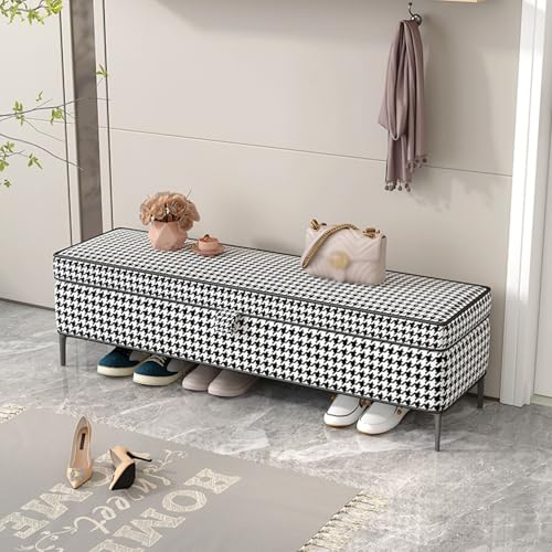 Banc de rangement à chaussures d'entrée en cuir PU et Houndstooth