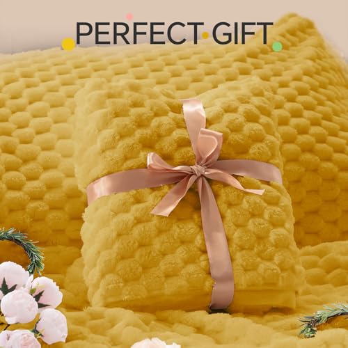 Image of BEDELITE Fluffy King Size Comforter Set - Yellow Fleece Soft Comforter for King Size Bed, Luxury Warm Bedding Set for Winter, Fuzzy Bed Set 3 Pieces (1 Comforter, 2 Pillowcases)