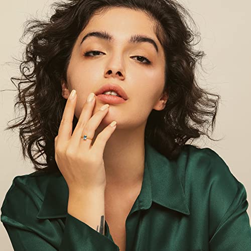 BLOSSOM & HUE Essential Stackable Baguette Ring | 18K Gold Plated .925 Sterling Silver | Minimalist Blue Gemstone for Her4