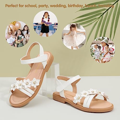 Pandaninjia Toddler Girls Sandals, Open Toe Cute Girls Flats With Pearls, Summer Dress Sandals Shoes For Little Kid Big Kid (White Pu, 2 M Us Little Kid) #TOP5