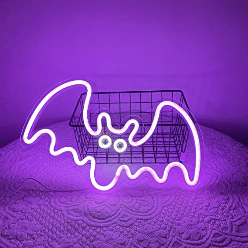 Image of Bat Sign Neon, Festival LED Neon Light USB Powered Pink LED Acrylic Bat Shape Neon Wall Light Signs Gift Decor for Home Decoration,Bedroom, Lounge, Office, Wedding, Christmas, Valentine's,Halloween,Party