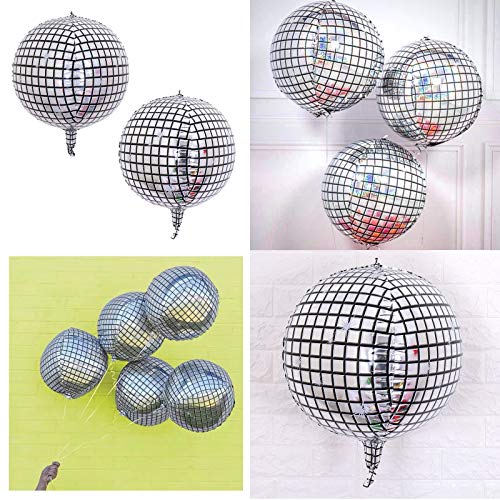 4Pcs 22Inch Silver Disco Ball Balloons Party 4D Large Round Inflatable Sphere Shaped Aluminum Foil Mirror Balloon Birthday Christmas New Year Party Decoration Wedding Graduation Decor Supplies #TOP2