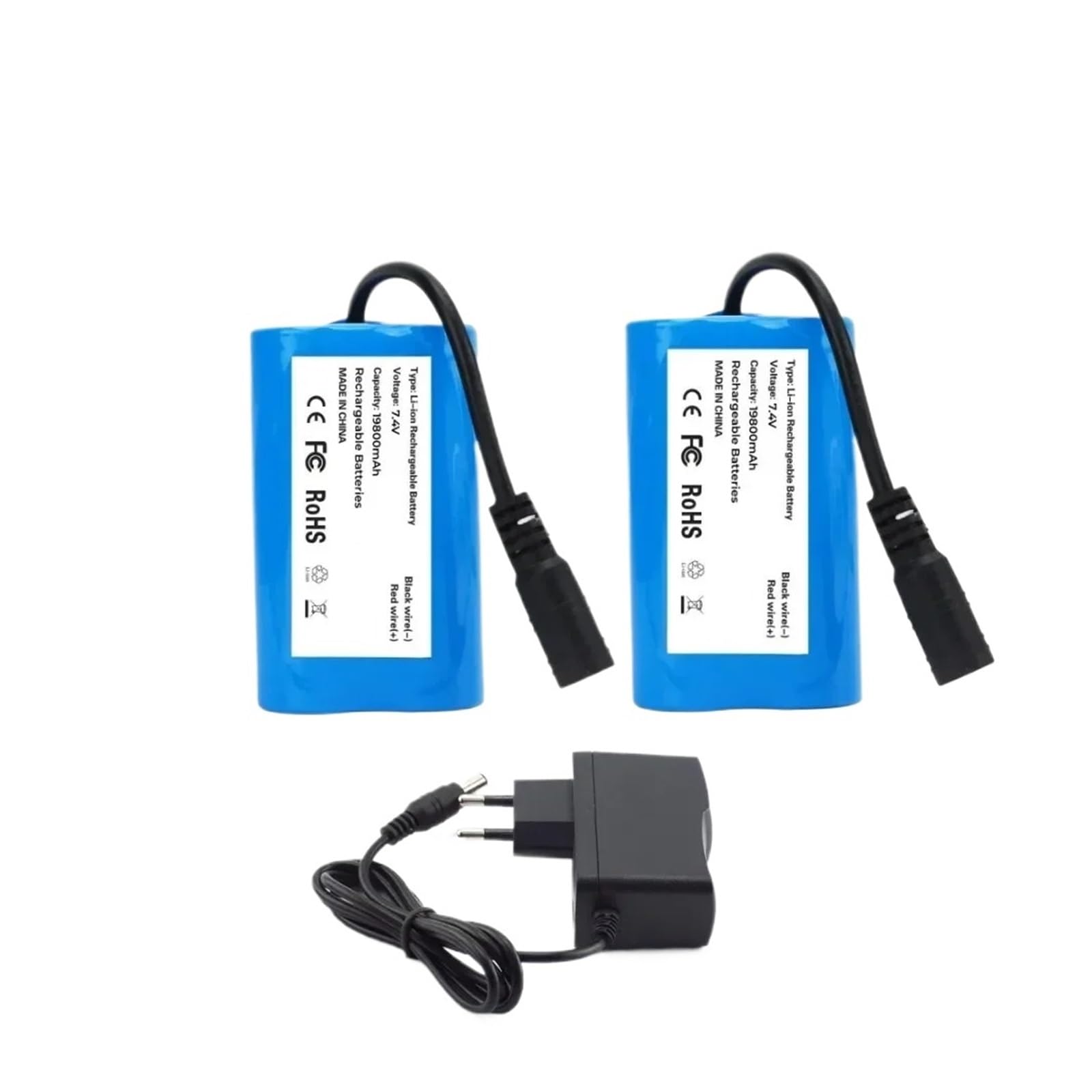 7,4 V 19800 mAh 2S2P Li-Ionen-Akku, Ersatzakku for RC-Köderboote T188 und T888, wiederaufladbarer Hochleistungsakku mit BMS-Schutz(2X Battery1xCharger)