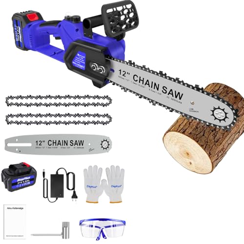 21V Mini Kettensäge mit Akku 12 Zoll Elektrische Kettensäge Tragbarer Elektro Kettensäge mit 4.0Ah Akku, Mini Kettensäge mit Automatischer Öler Akku Motorsäge für Garten Astschere Baum Holz Schneiden