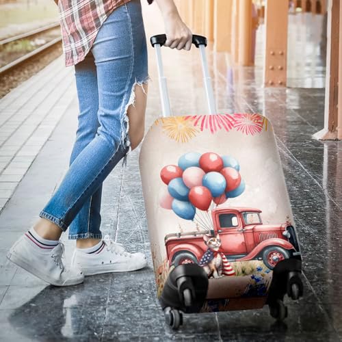 Vintage Patriotic Devon Rex 4th of July Independence Memorial Day Travel Luggage Cover Cat Lover Kitten Owner Gifts Suitcase Dust Protective Decor - 010063