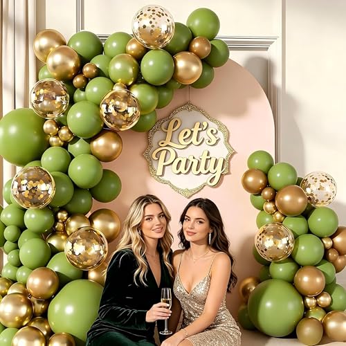 Olive Green Gold Balloon Garland Arch Kit, 160pcs Olive Green Gold Confetti Balloons for Birthday Wedding Bridal Shower Baby Shower Bachelorette Party Decorations — view 5