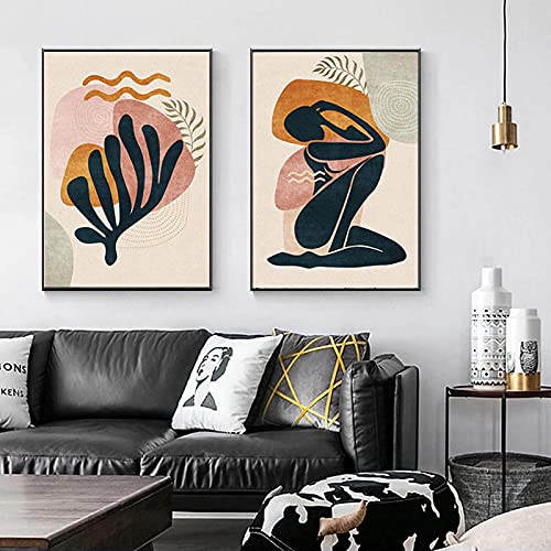 Toile Peinture Boho Silhouette Femme Art Mural Salon Affiche Dessin en Ligne Moderne