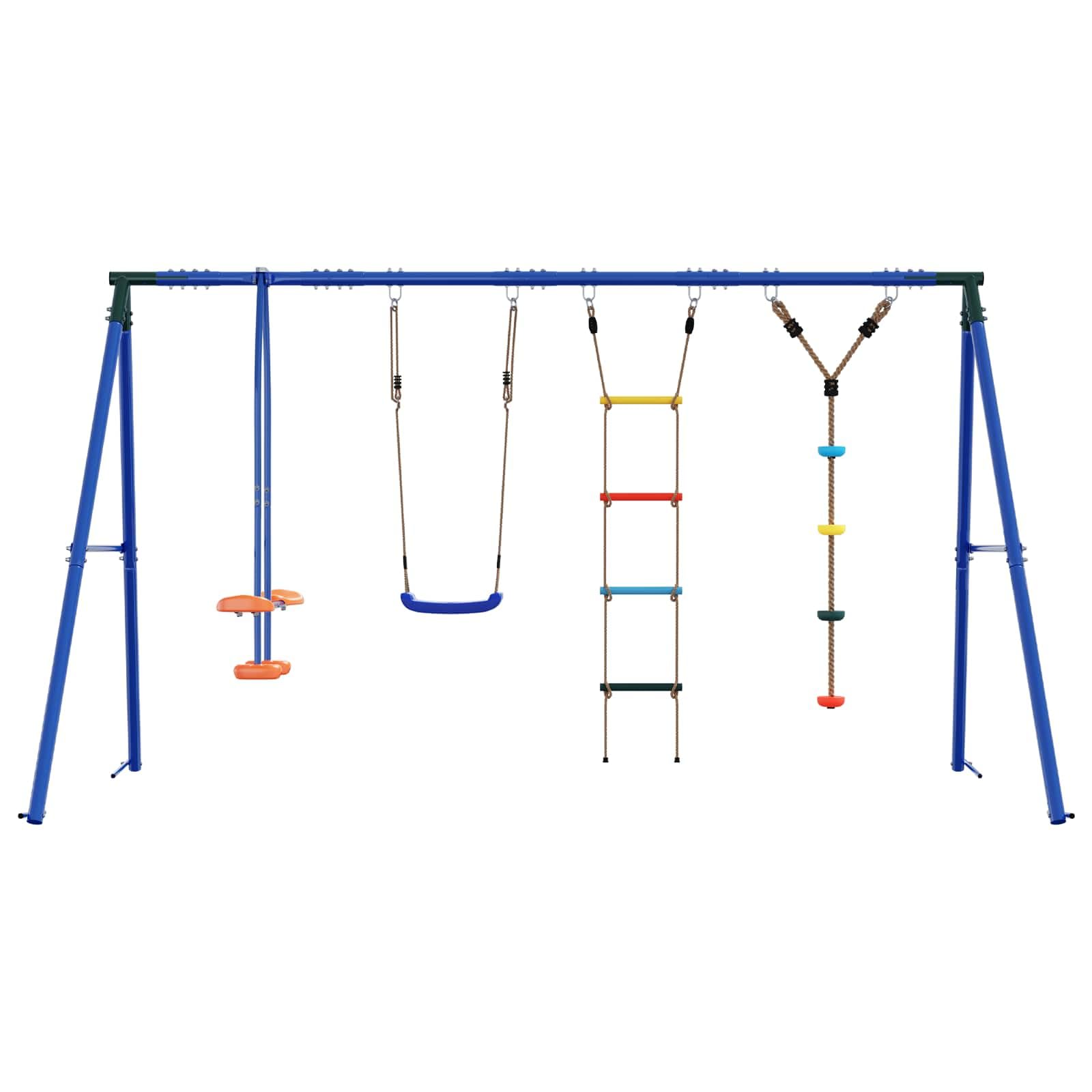 Set di altalene per esterni, multicolore, 330 x 185 x 185 cm, in acciaio e polietilene, per giardino, bambini, parco giochi, esterno, resistente alle intemperie, regolabile in altezza