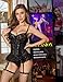 RSLOVE Lingerie Sets for Women Sexy - Lace Corset Bodysuit with Garter Belts Underwire Babydoll Sleepwear Black