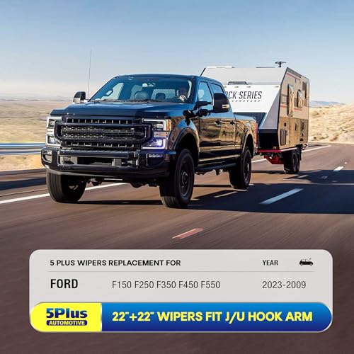 Image of 5 PLUS 22 inch Wiper Blades 2 Pack Replacement for Ford F150 F250 F350 F450 F550 2023 2022 2021 2020 2019 2018 2017 2016 2015 2014 2013-2009-OEM Quality Premium All-Season Windshield Wiper Blades