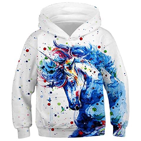 ALISISTER Niño Niña Hoodies Pintura 3D Unicornio Digital Hoody Pullover Sudadera con Capucha Cover