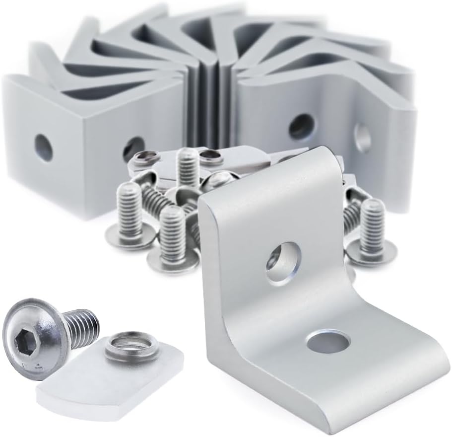 8020, 4302 with 3607 and 3678 Stainless Steel SS Hardware Bundle, 15 Series Aluminum 2 Hole Inside Corner Bracket for 80/20 T Slot Extruded Aluminum Extrusion, 10 Brackets Plus Hardware