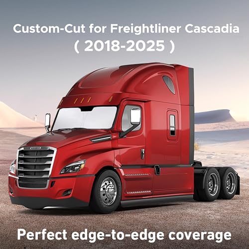 Image of EcoNour Windshield Sun Shade for Freightliner Cascadia 2018-2025 | Truck Front Window Sunshade | Foldable Sun Protector | Blocks UV Rays & Reduces Cabin Heat