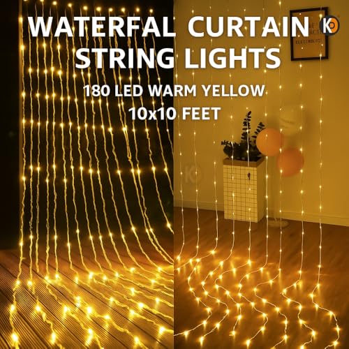 Image of K D Waterfall String led Light Curtain |180 LEDs, Warm Yellow, 10 feet L x 08 Ft H, 8 Modes, Plug Operated for Diwali /Navratri /Christmas for Indoor & Outdoor | (Waterfall Light Yellow)