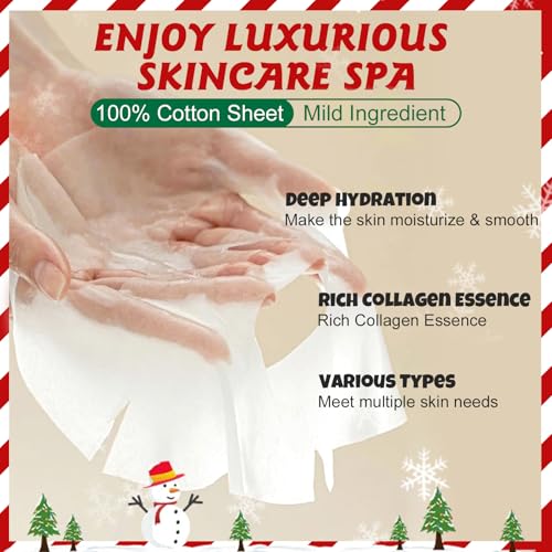 24 Pack Christmas Facial Masks for Stocking Stuffers, Hydrating Sheet Face Masks Skincare, Bulk Facial Masks Set for Women Skin Care, Christmas Gifts for Women - Image 5