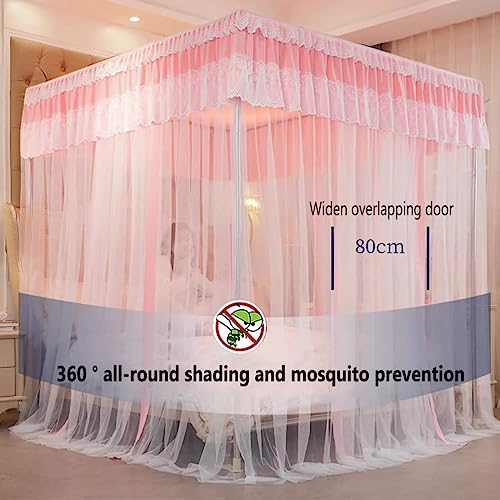 Moustiquaire de lit de luxe avec baldaquin en dentelle rose 180cm