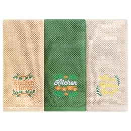 Homaxy Home Embroidery Kitchen Towels, 3-Pack, Apricot/Beige/Grass Green