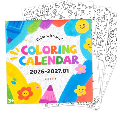 Coloring Calendar 2026, Wall Calendar for Kids, Color Your Own Calendar 12 Months, January to December, Jan.2026 - Jan.2027, Fun Art Activity for Children