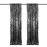 Picture of JYFLZQ Black Payette Sequin Backdrop Curtains 4ft x 8ft 2 Panels Shimmer Wall Backdrop Big Sequin Background Thick Glitter Photo Booth Backdrops for Birthday Graduation Prom Parties
