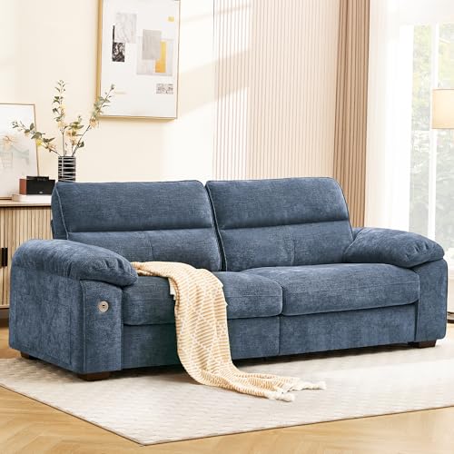 Image of Ihanherry 90 inch Modern Sofa for Living Room, Deep Seat Chenille Couch with Fast Charging Port & Removable Washable Cushions, Pillow-Armrest Loveseat for Small Space /Apartment, Sturdy Frame, Blue