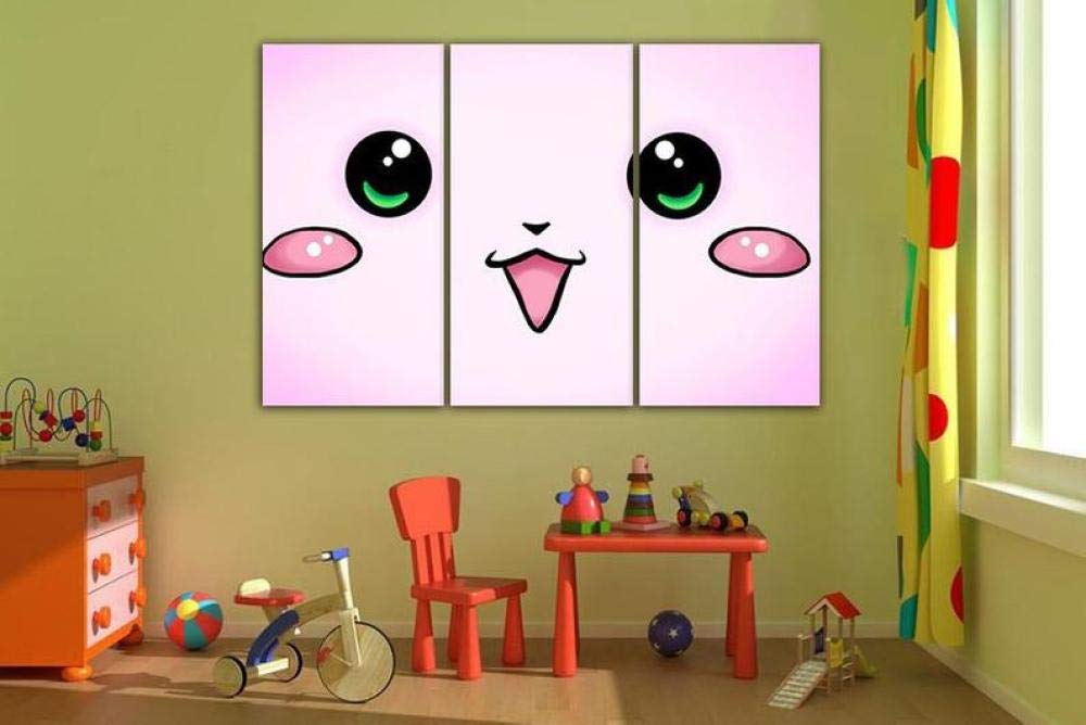 Cuadros en Lienzo de Cara Sonriente de Bebé 30x50cm Triptico Enmarcado